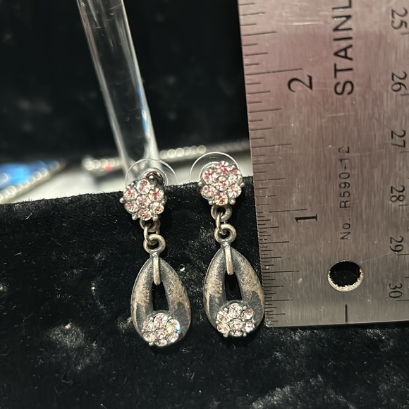 Dainty Antiqued Silver Crystal Drop Earrings-Boutique - Picture 13 of 13